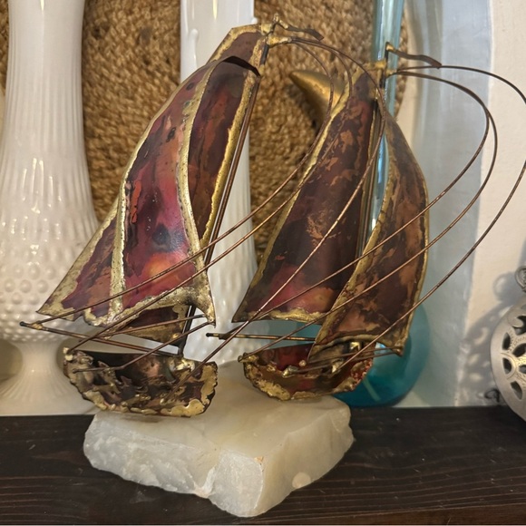 Artistic Metal Brutalist Sailboat Sculpture - Picture 1 of 6